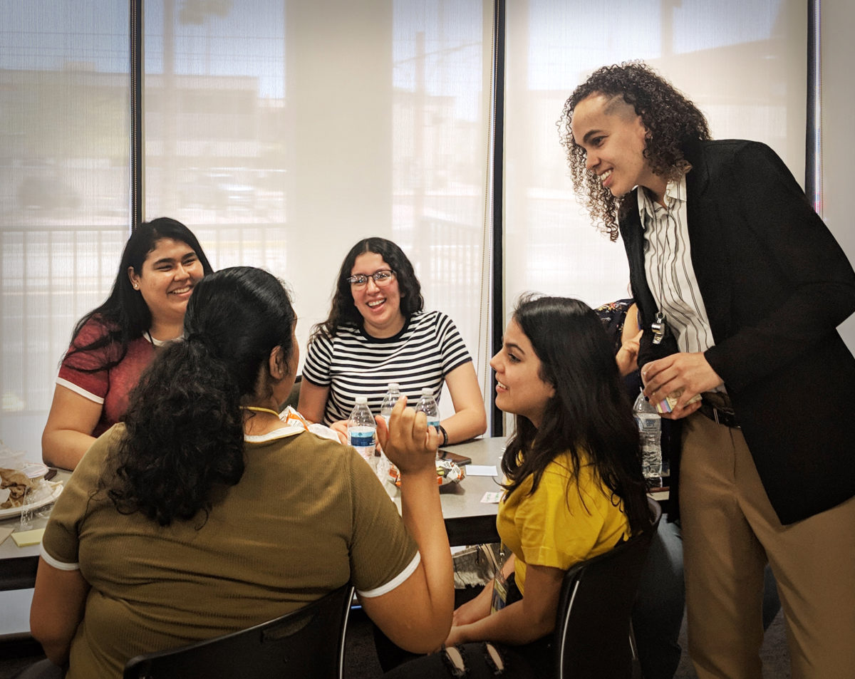 A photo of Shari Davis of the Participatory Budgeting Project facilitating a student work group at Phoenix Union High School District in 2018.