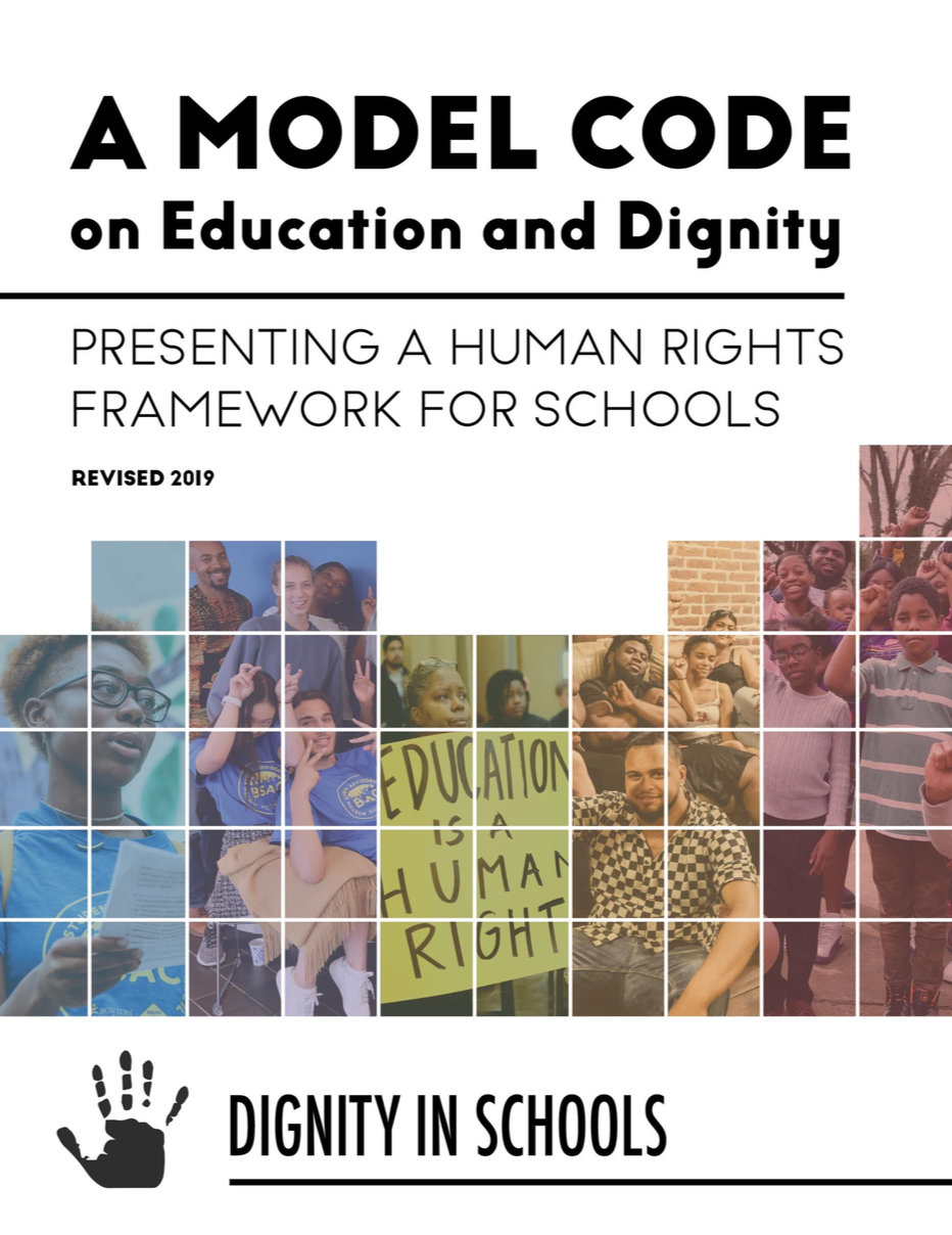 The cover image of the Dignity in Schools Campaign's Model Code on Education and Dignity, a Human Rights Framework for Schools.