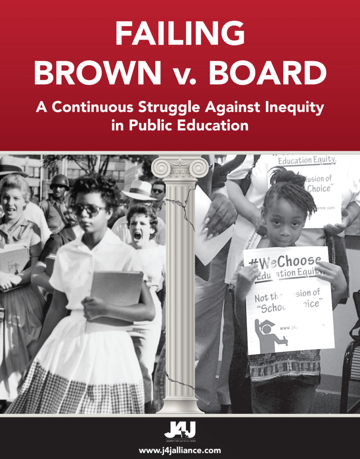 Cover image of the report Failing Brown v. Board: A Continuous Struggle Against Inequity in Public Education by the Journey for Justice Alliance.