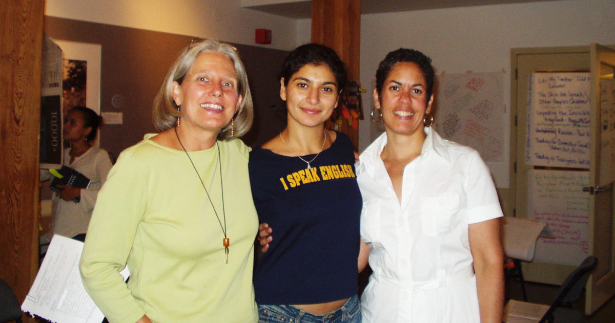 A photo of Storytelling Project participants Lee Anne Bell, Kayhan Irani, and Rosemarie Roberts.